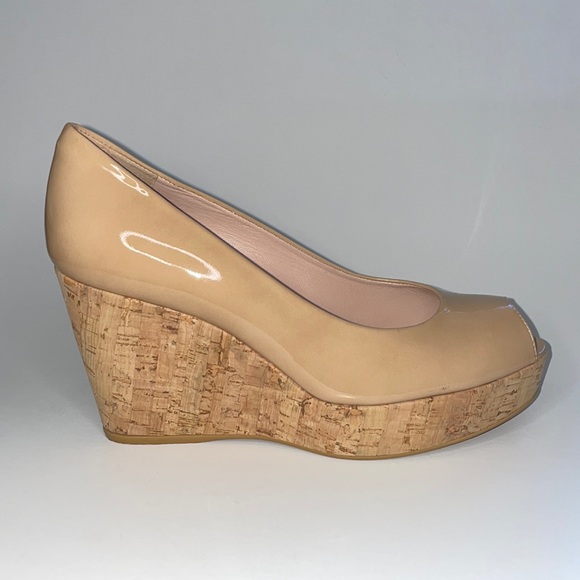 Stuart Weitzman open toe nude wedges, Size 8